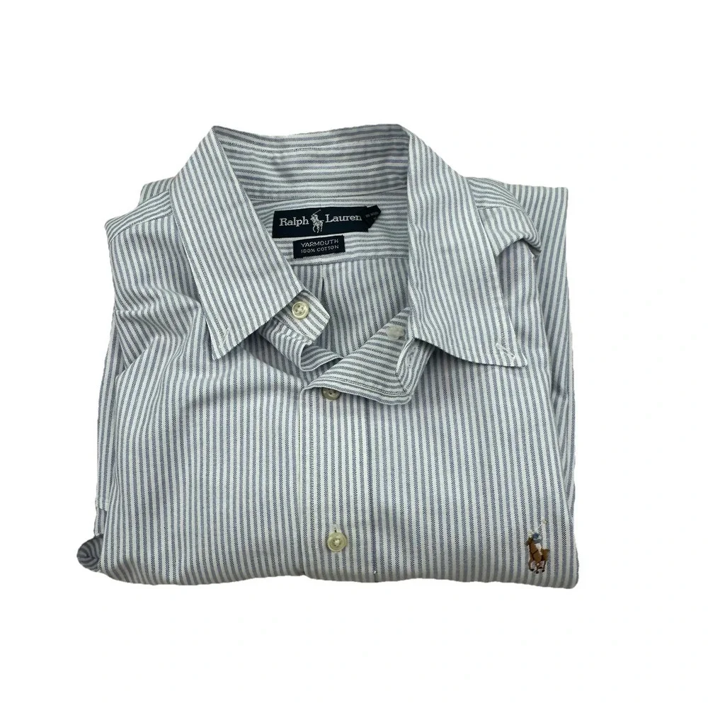 Polo Ralph Lauren YARMOUTH Mens 17 34 Stripe Short Sleeve Dress Shirt